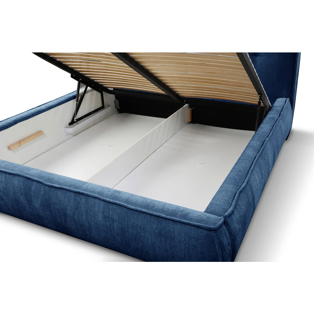 OBLAZINJENA POSTELJA 180 cm x 200 cm , les, tekstil, leseni material modra - slika 6