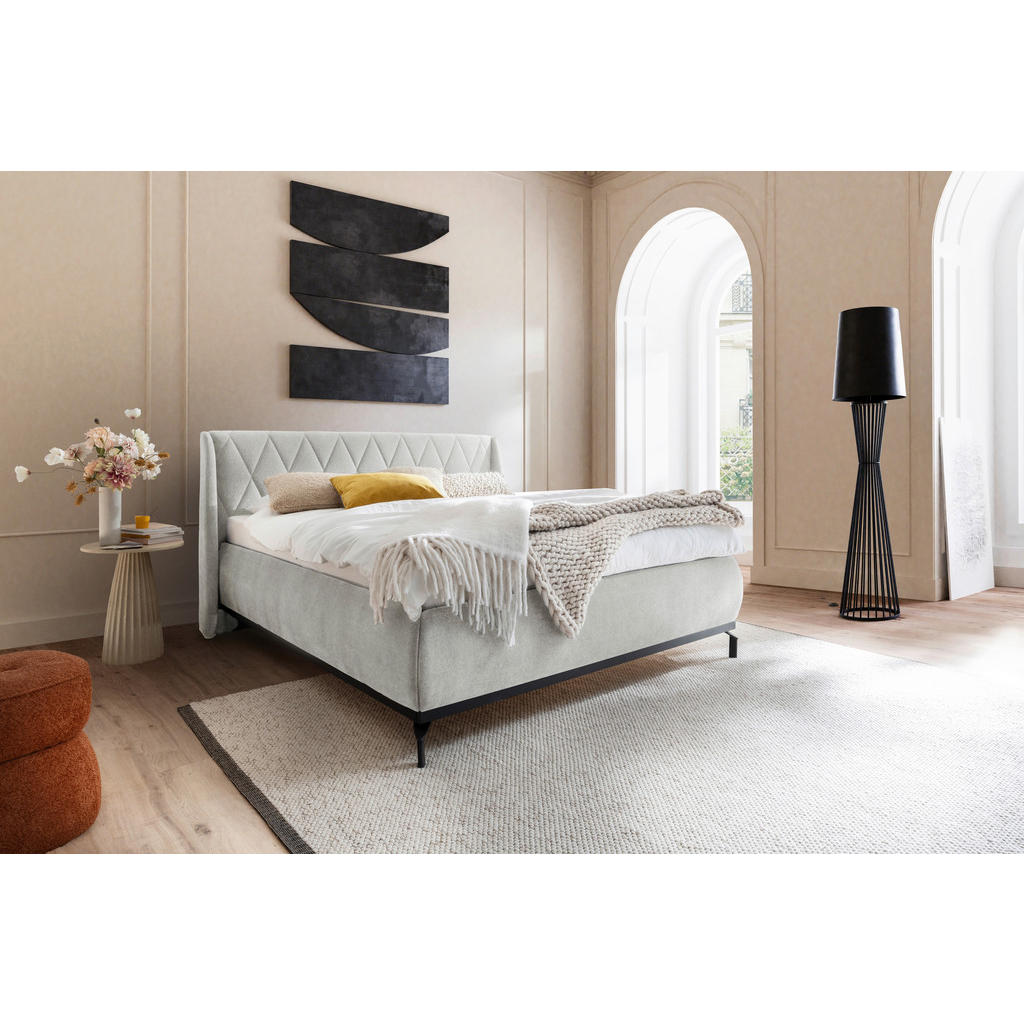 OBLAZINJENA POSTELJA 200 cm  x 180 cm , tekstil, leseni material rjavosiva