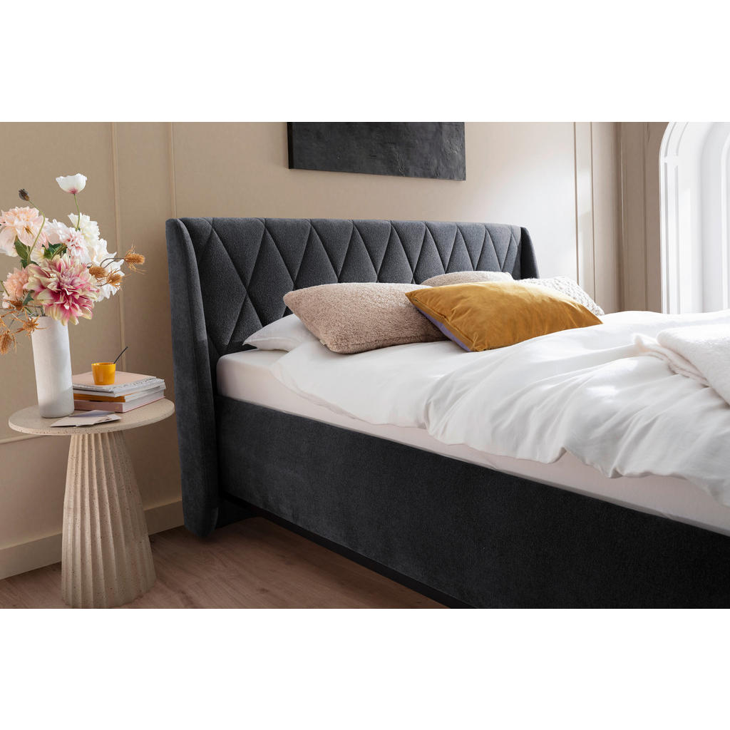 OBLAZINJENA POSTELJA 200 cm x 180 cm , tekstil, leseni material siva - slika 2