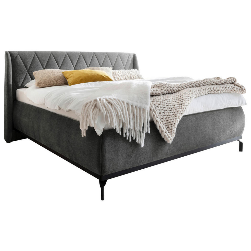 OBLAZINJENA POSTELJA 200 cm x 180 cm , tekstil, leseni material siva - slika 5