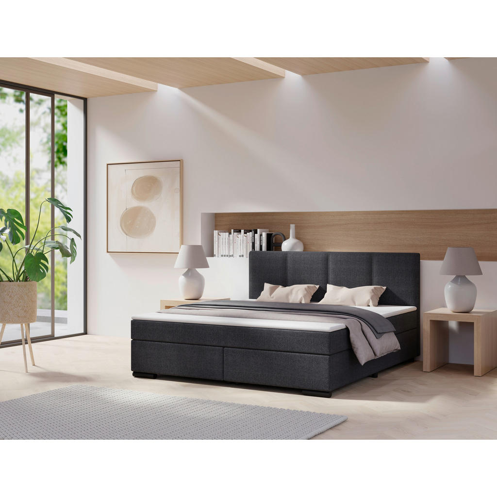 POSTELJA BOXSPRING 160 cm  x 220 cm , les, tekstil, karton antracit