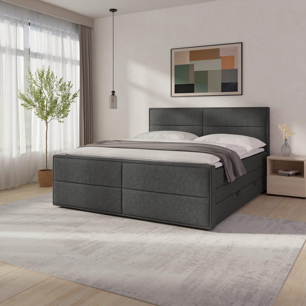 POSTELJA BOXSPRING 180 cm  x 200 cm , les, kovina, umetna masa, tekstil antracit