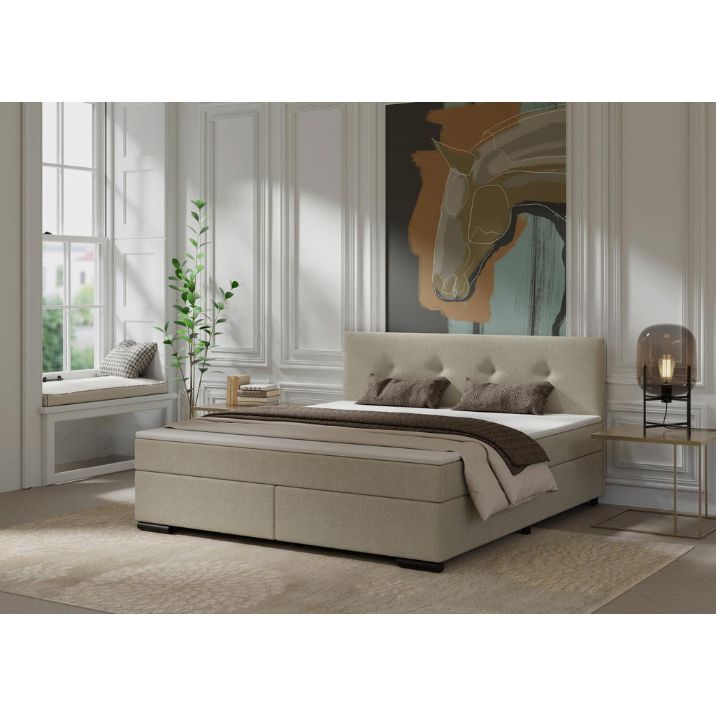 POSTELJA BOXSPRING 180 cm  x 200 cm , les, tekstil, karton bež