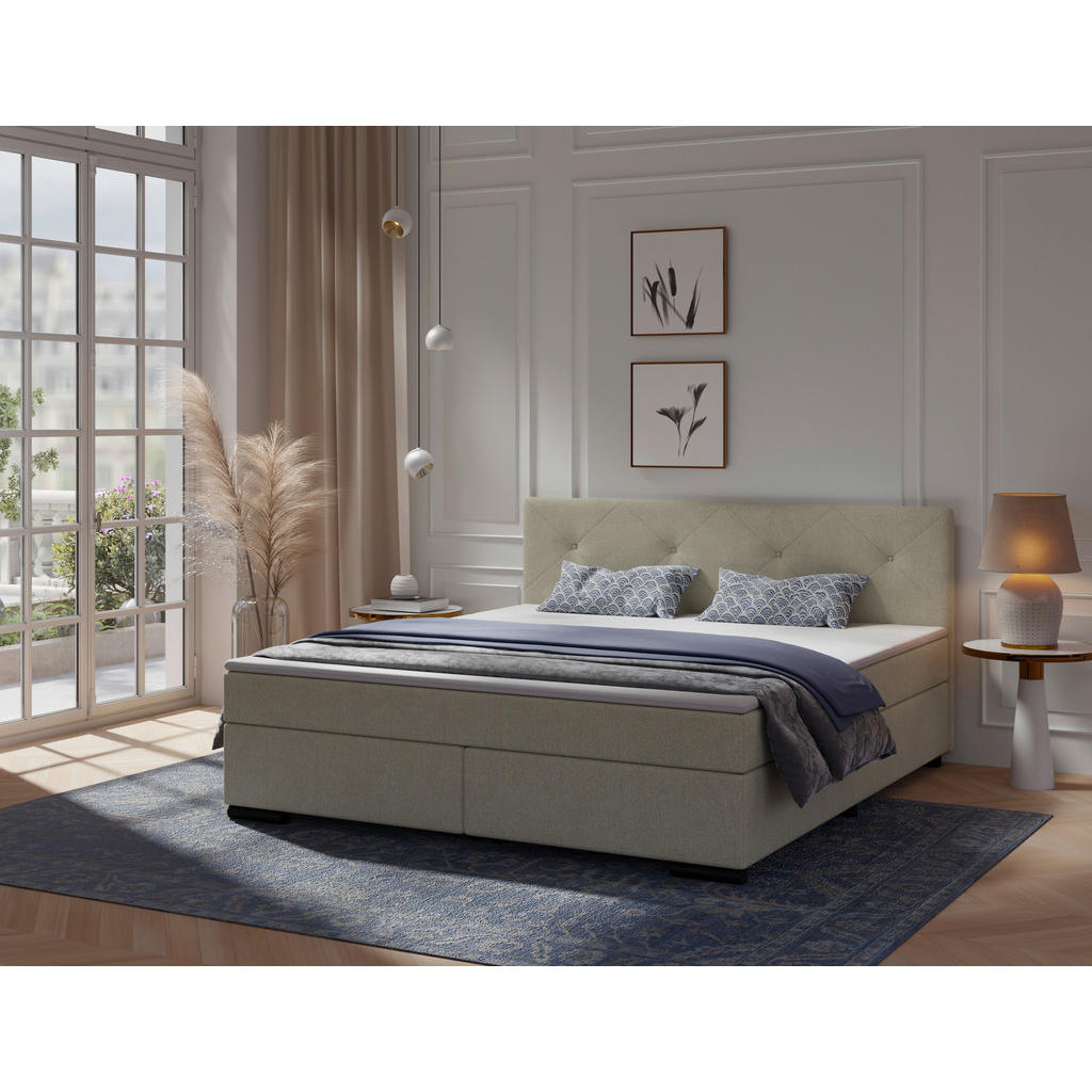 POSTELJA BOXSPRING 160 cm  x 220 cm , les, tekstil, karton bež