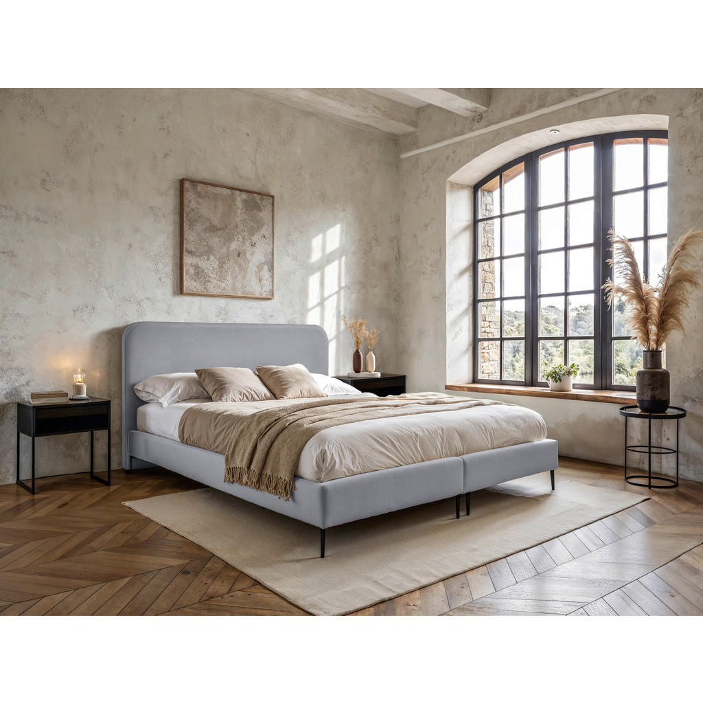 POSTELJA BOXSPRING  x , tekstil, leseni material svetlo siva