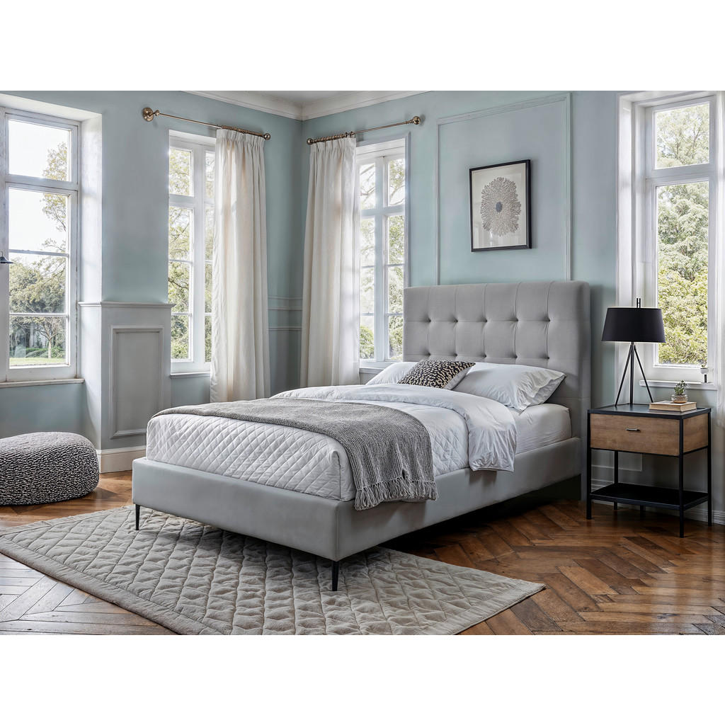 POSTELJA BOXSPRING  x , tekstil, leseni material svetlo siva