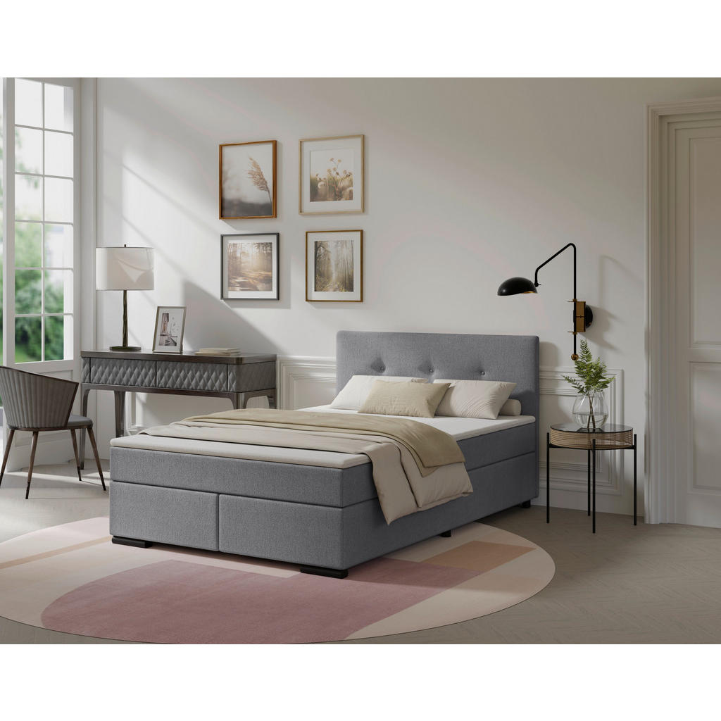 POSTELJA BOXSPRING 220 cm  x 120 cm , les, tekstil, karton svetlo siva