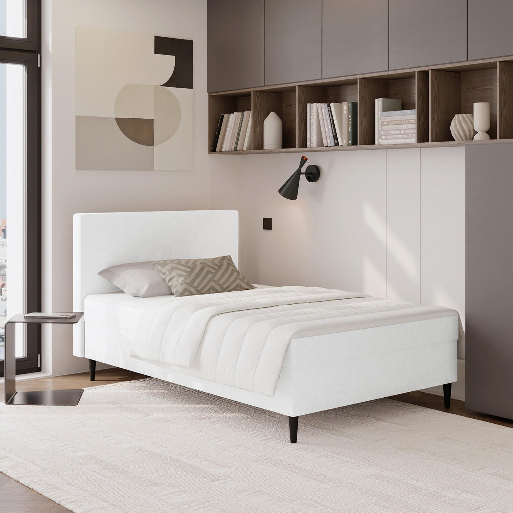 POSTELJA Z VZMETNICO 120 cm x 200 cm , tekstil krem barve