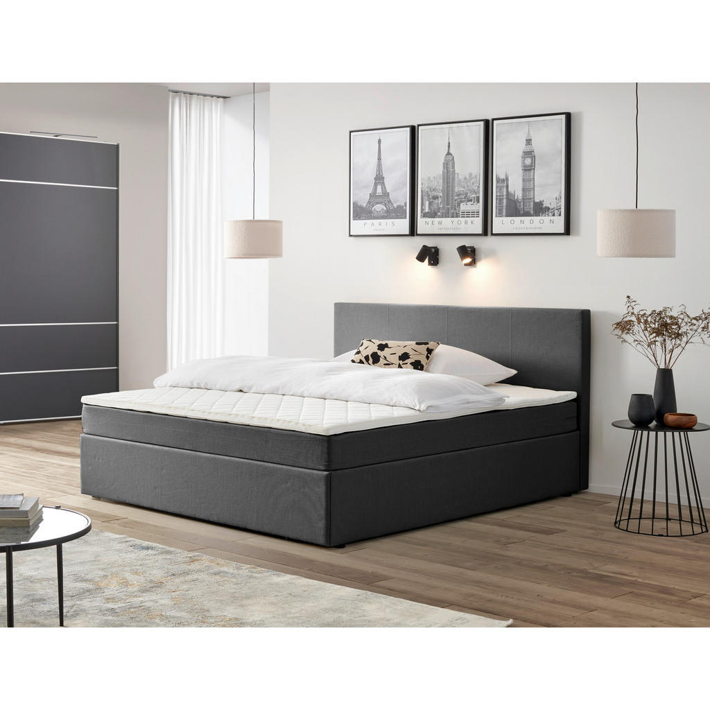 POSTELJA Z VZMETNICO 200 cm  x 200 cm , les, tekstil, leseni material siva