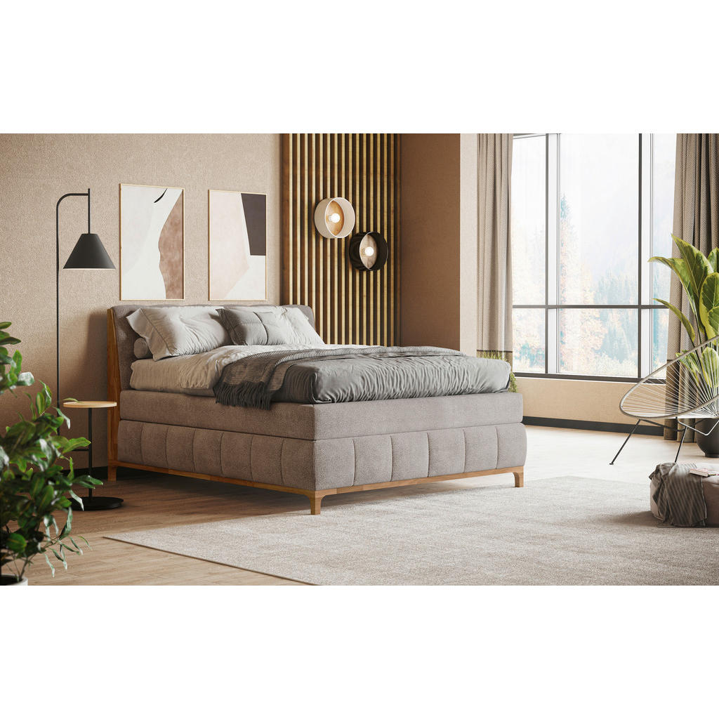 Alternative view of POSTELJA BOXSPRING 180 cm  x 200 cm , les, tekstil, leseni material peščene barve