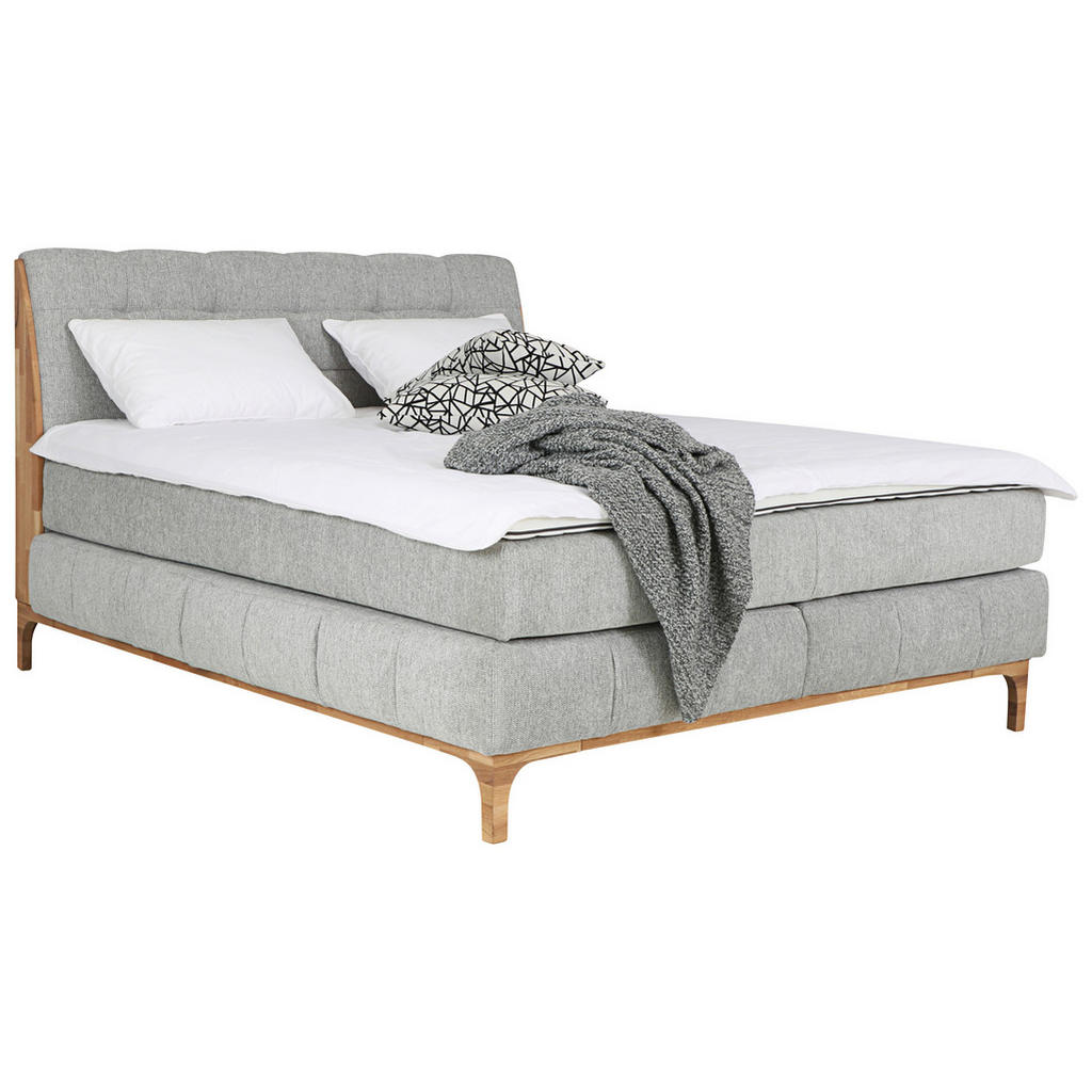 POSTELJA BOXSPRING 160 cm  x 200 cm , les, tekstil, leseni material srebrne barve