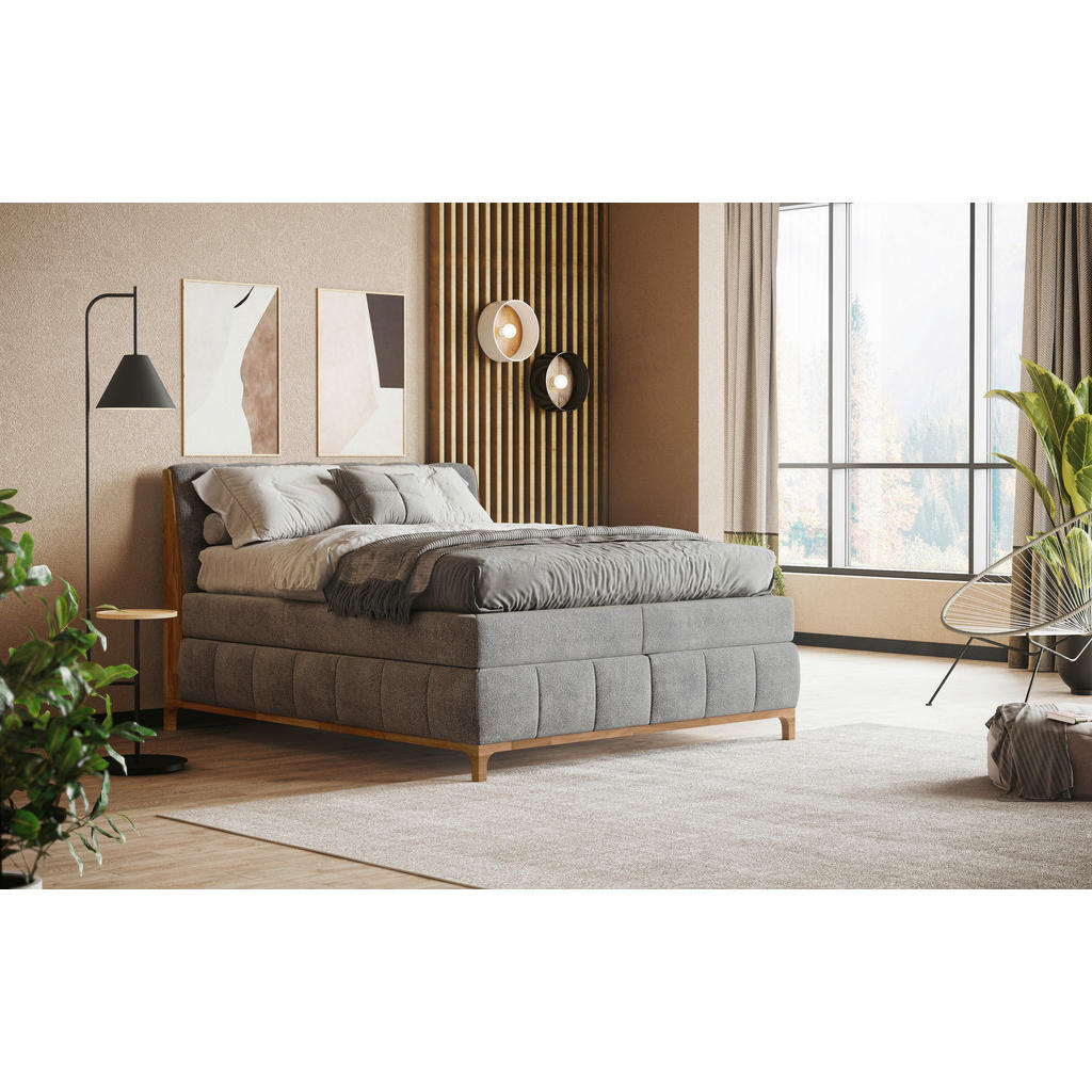 Alternative view of POSTELJA BOXSPRING 180 cm  x 200 cm , les, tekstil, leseni material srebrne barve