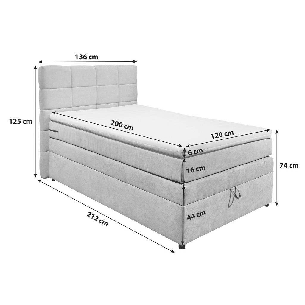 POSTELJA BOXSPRING 120 cm x 200 cm , svetlo siva - slika 6