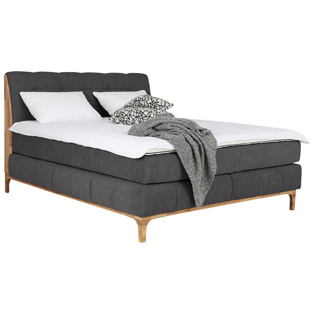 POSTELJA BOXSPRING 180 cm  x 200 cm , les, tekstil, leseni material temno siva
