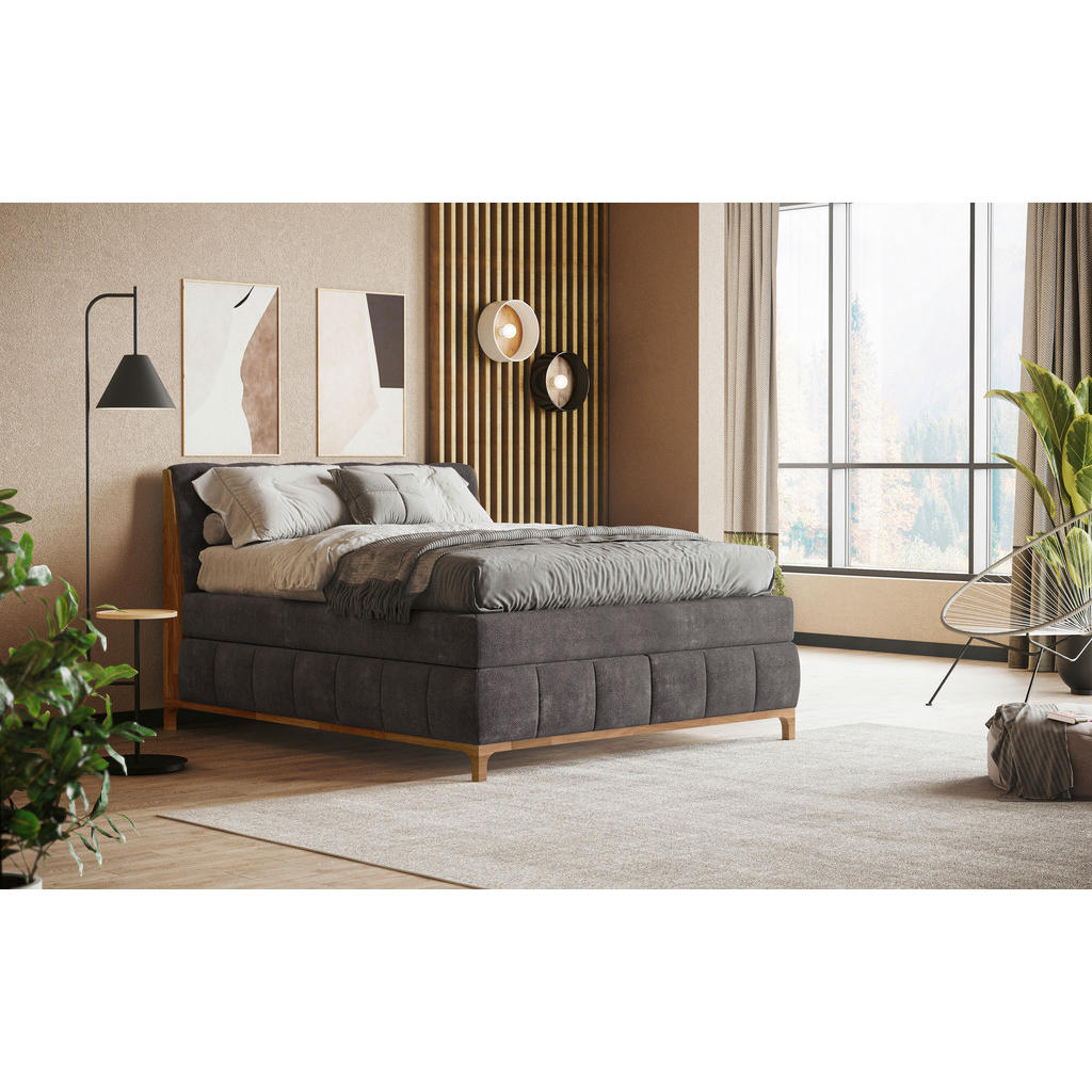 Alternative view of POSTELJA BOXSPRING 180 cm  x 200 cm , les, tekstil, leseni material temno siva