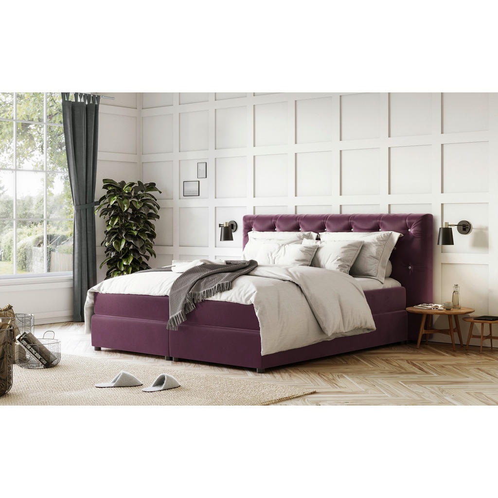 POSTELJA BOXSPRING 140 cm  x 200 cm , tekstil, leseni material vijolična