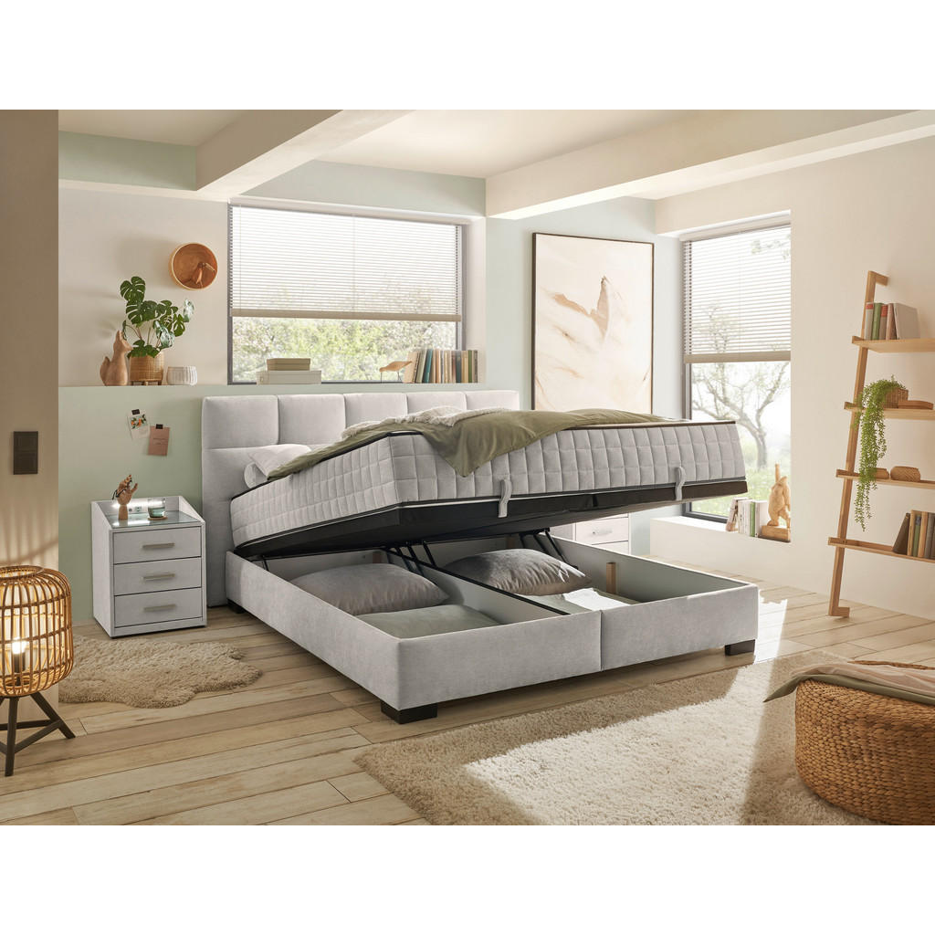 POSTELJA Z VZMETNICO 160 cm x 200 cm , tekstil, leseni material bež - slika 6