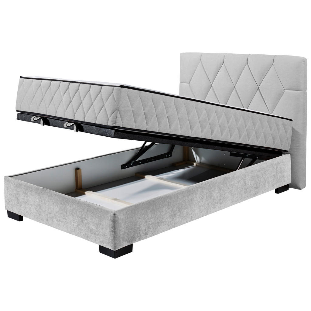 POSTELJA Z VZMETNICO 120 cm x 200 cm , tekstil, leseni material svetlo siva - slika 3