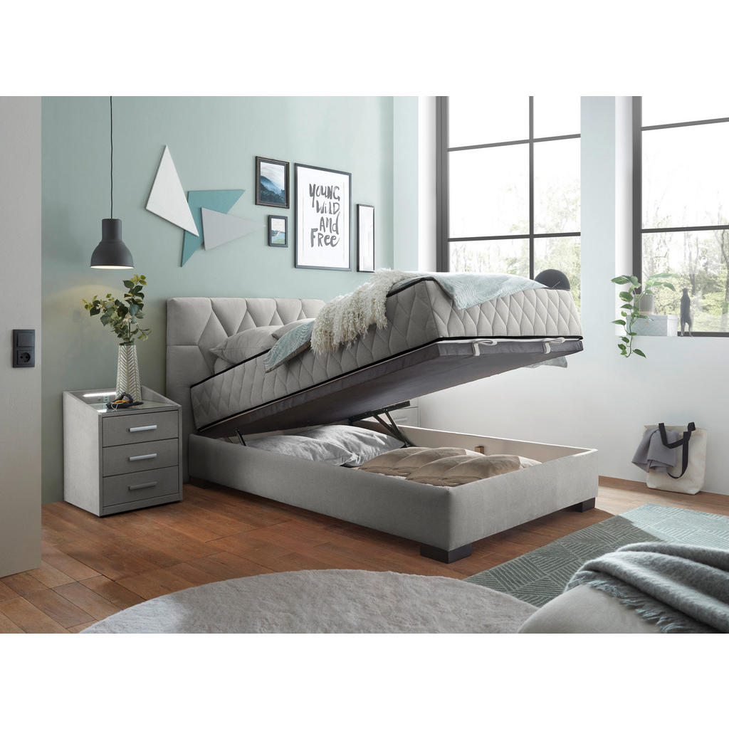 POSTELJA Z VZMETNICO 120 cm x 200 cm , tekstil, leseni material svetlo siva - slika 4