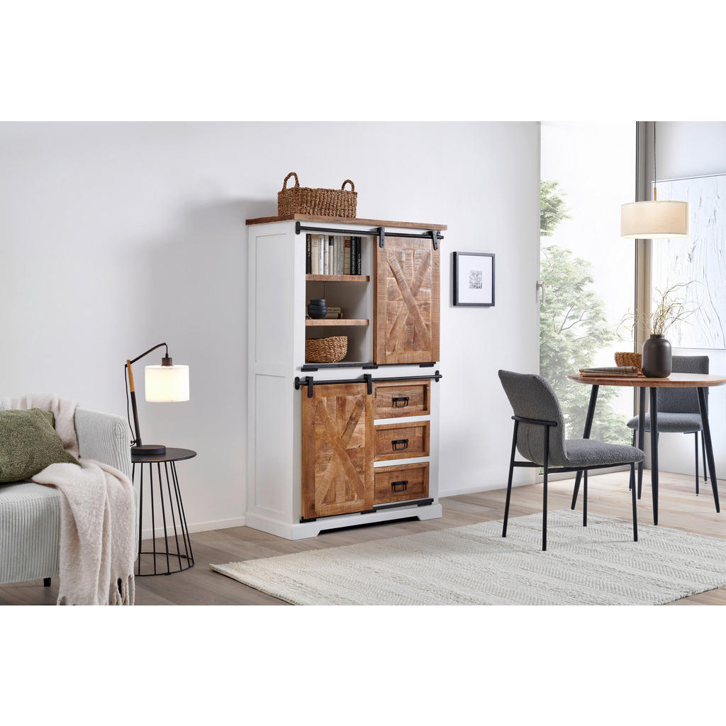 Alternative view of VITRINA, masivno mangov les naravne barve, črna, bela