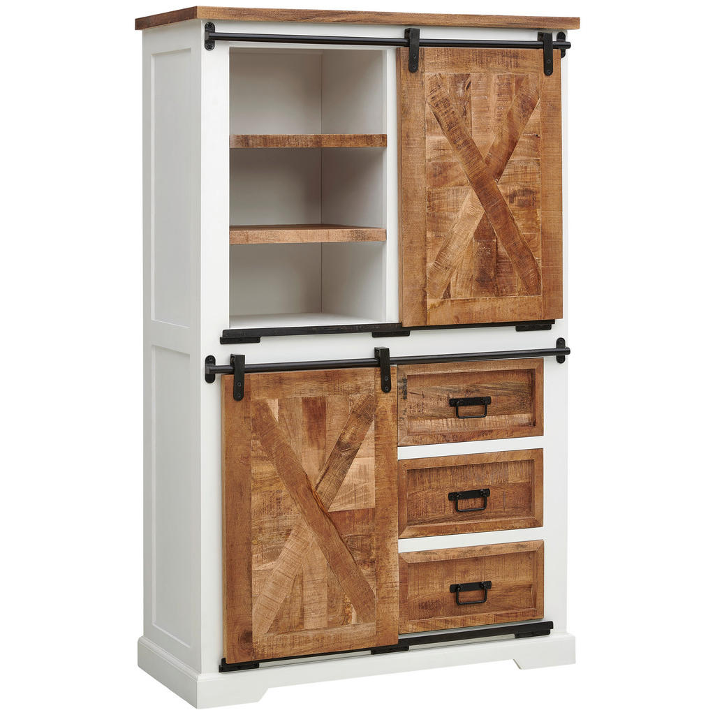 VITRINA, masivno mangov les naravne barve, črna, bela