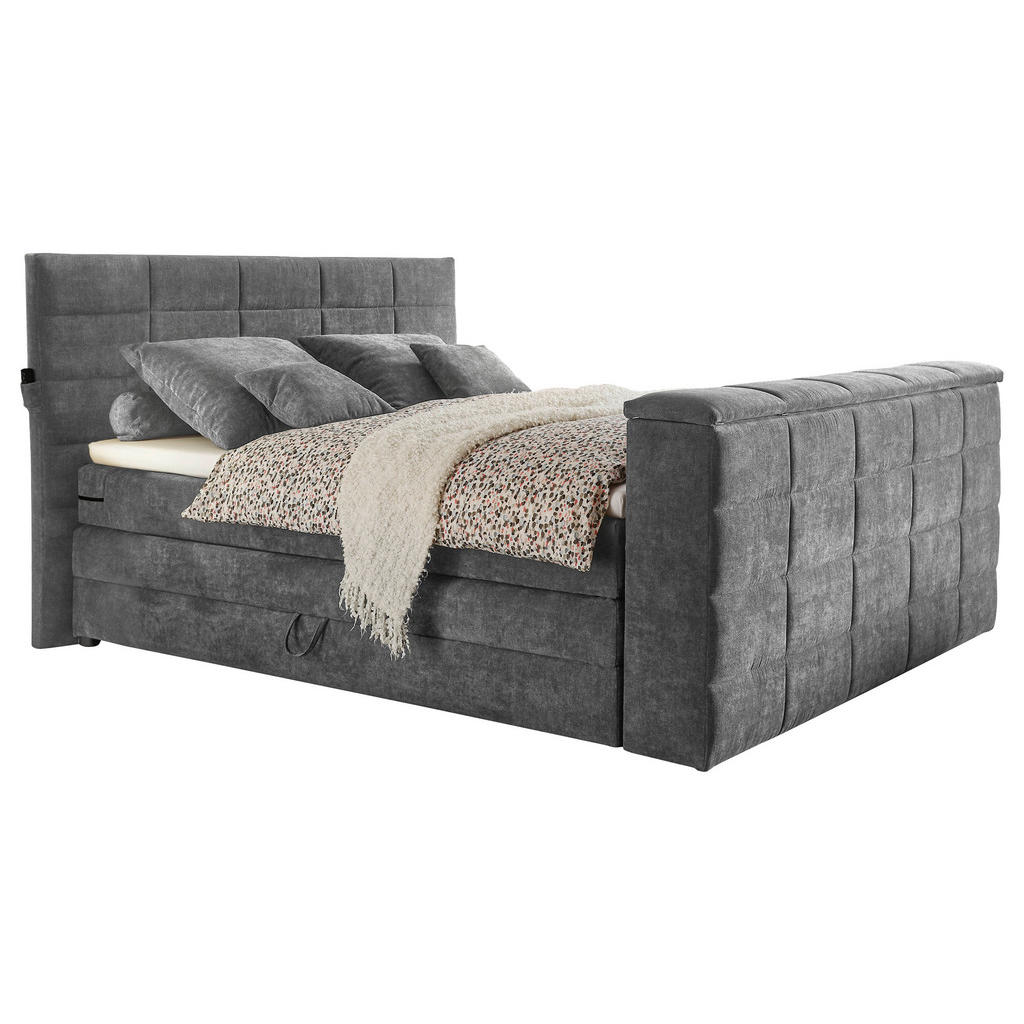POSTELJA BOXSPRING 180 cm x 200 cm , tekstil temno siva