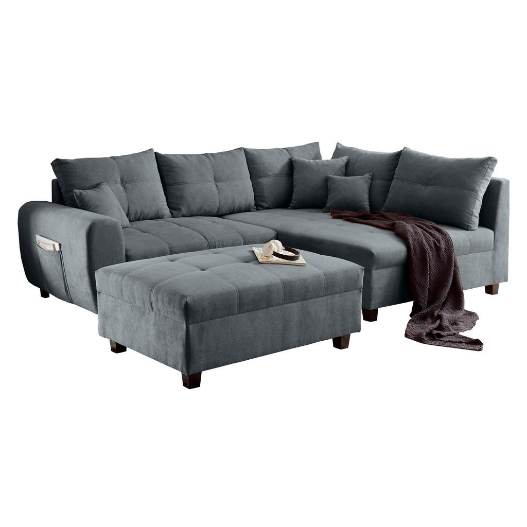 ECKSOFA inkl. Hocker, mikrovelur antracit