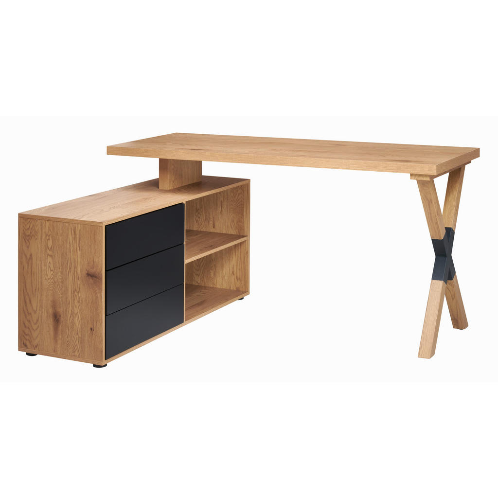 KOTNA PISALNA MIZA kovina, leseni material črna, barve hrasta