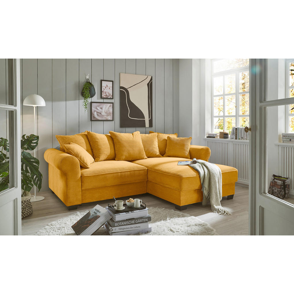 KOTNA SEDEŽNA GARNITURA, rebrasti žamet rumena - slika 2