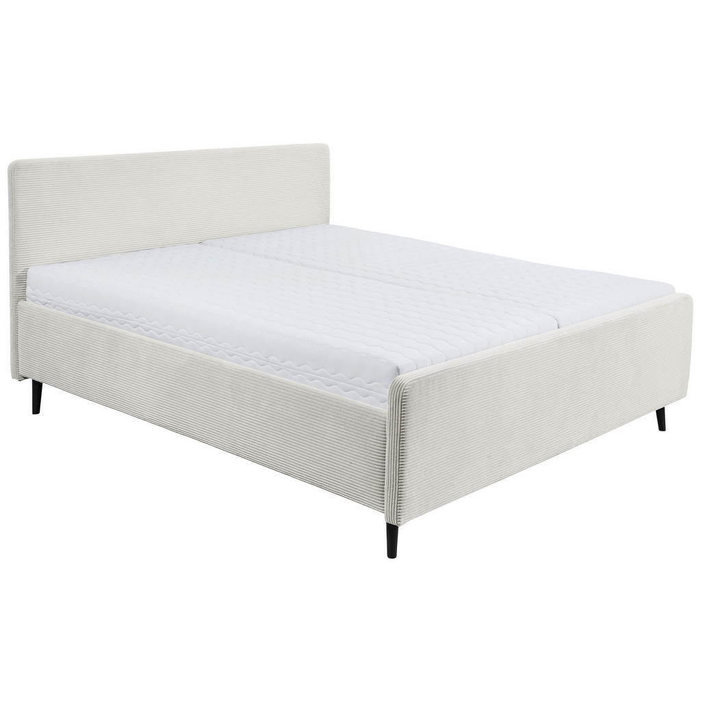 OBLAZINJENA POSTELJA 160 cm x 200 cm , tekstil, leseni material krem barve
