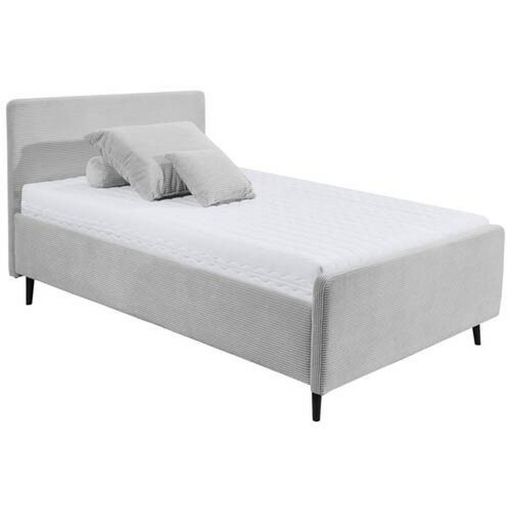 OBLAZINJENA POSTELJA 140 cm x 200 cm , tekstil, leseni material svetlo siva - slika 4
