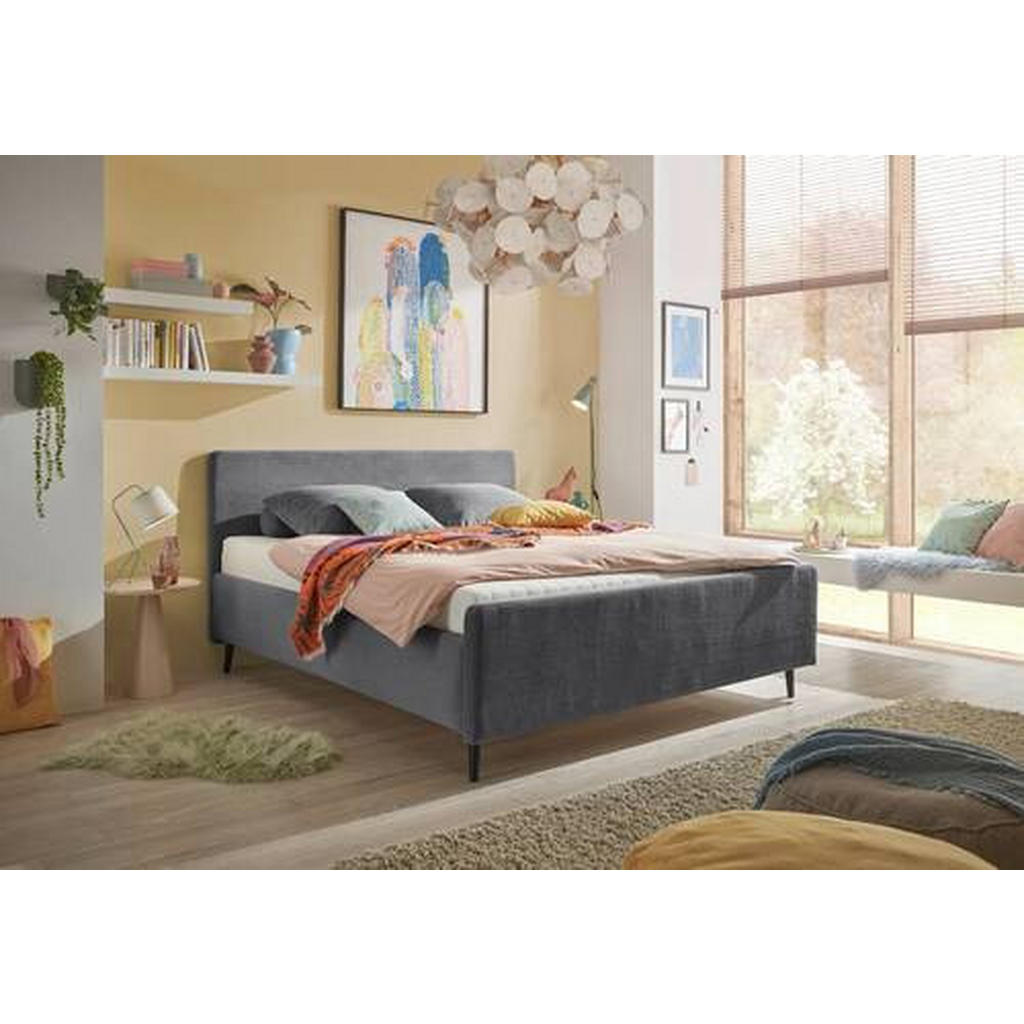 OBLAZINJENA POSTELJA 160 cm x 200 cm , tekstil, leseni material temno siva - slika 2