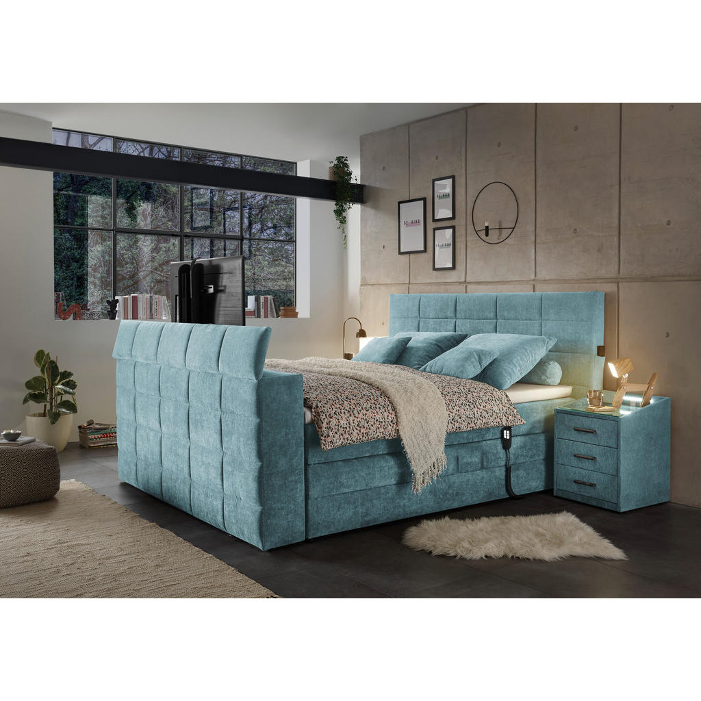 POSTELJA BOXSPRING 180 cm x 200 cm , tekstil barve petroleja - slika 3