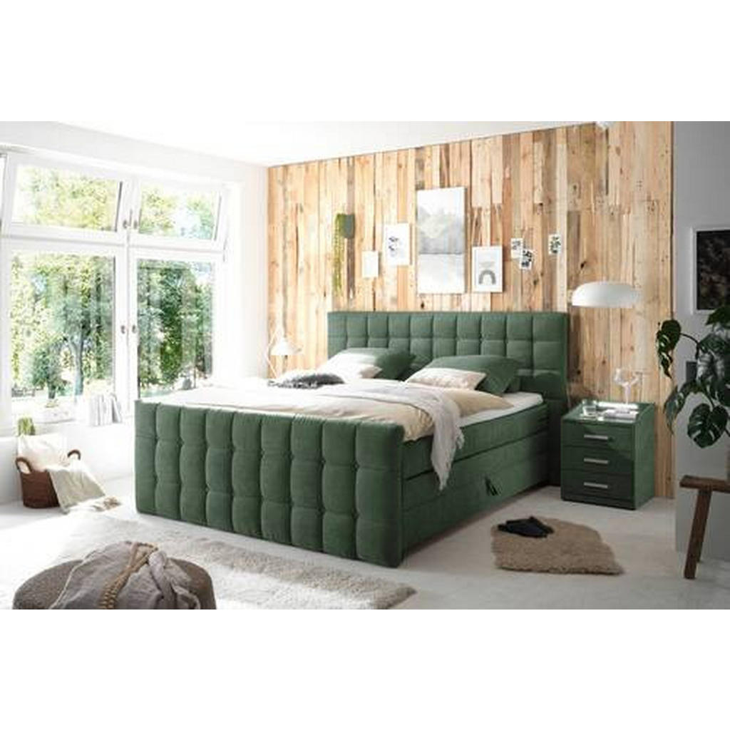POSTELJA BOXSPRING 180 cm x 200 cm , tekstil, leseni material olivno zelena - slika 2