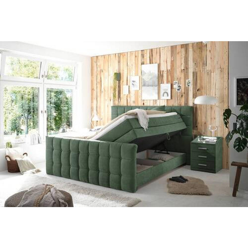 POSTELJA BOXSPRING 180 cm x 200 cm , tekstil, leseni material olivno zelena - slika 3