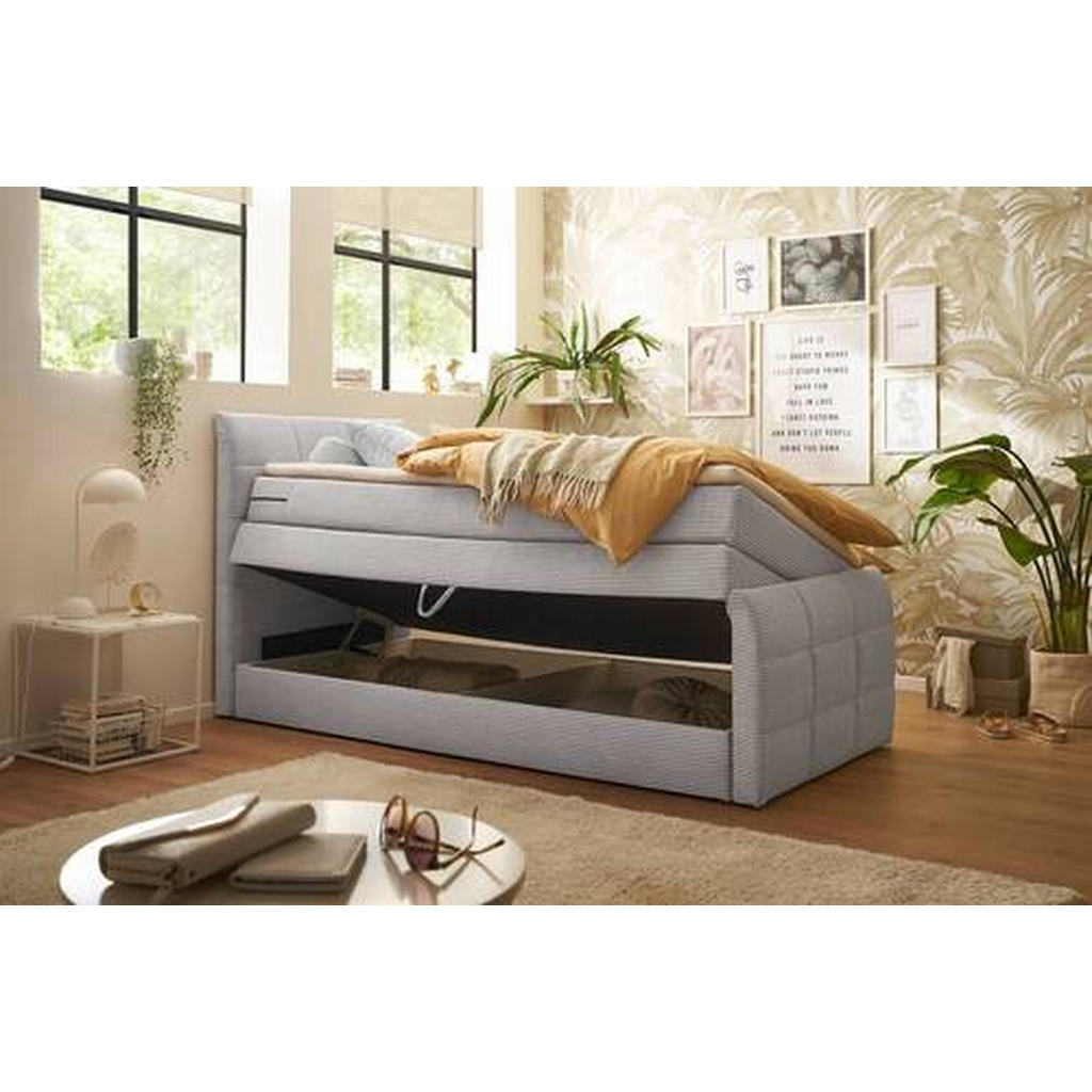 POSTELJA BOXSPRING 120 cm x 200 cm , tekstil, leseni material svetlo siva - slika 5
