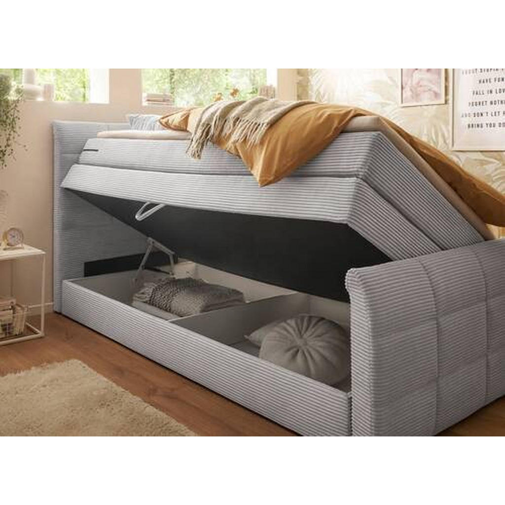 POSTELJA BOXSPRING 120 cm x 200 cm , tekstil, leseni material svetlo siva - slika 3