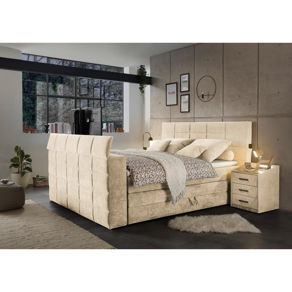 POSTELJA BOXSPRING 180 cm x 200 cm , tekstil peščene barve - slika 5