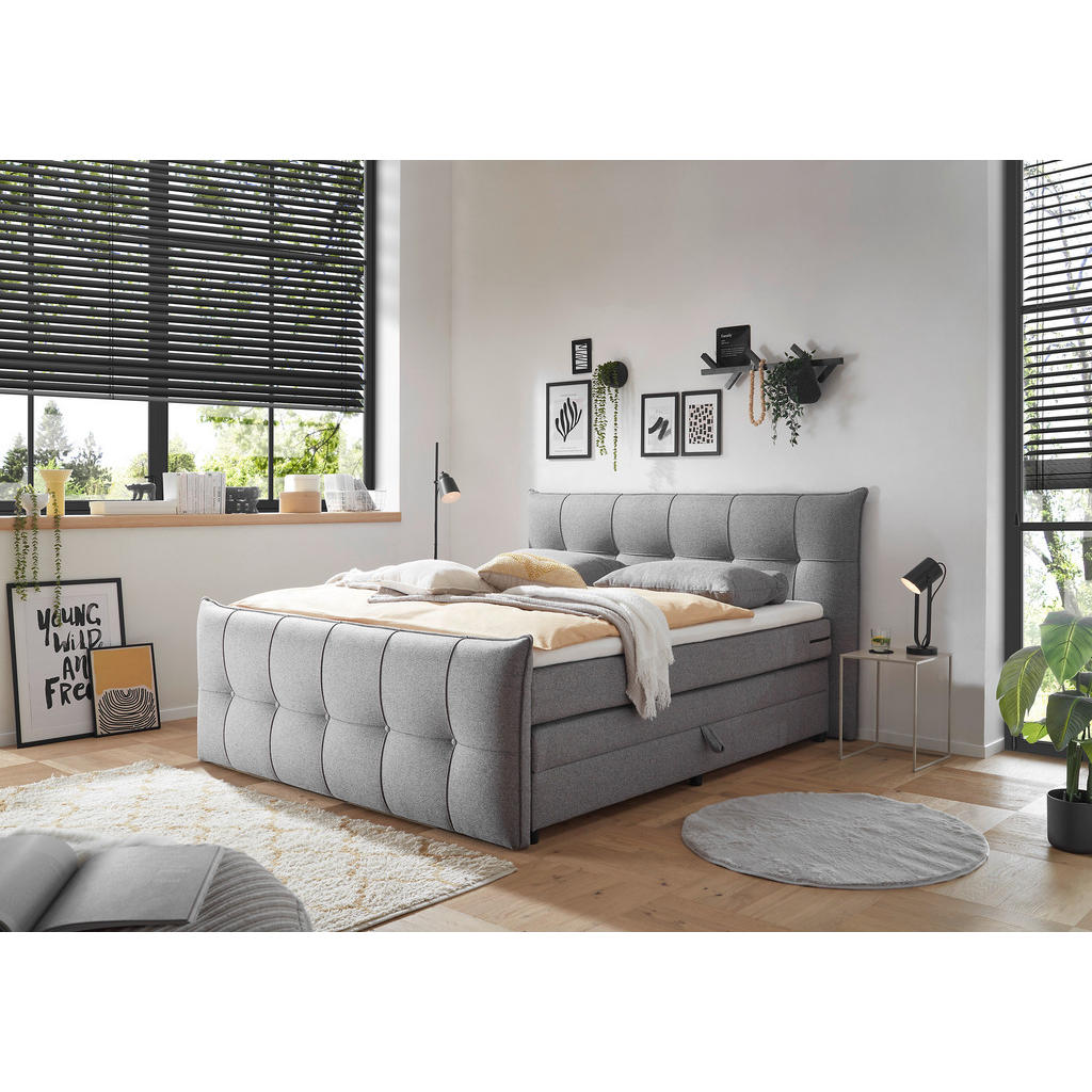 POSTELJA BOXSPRING 180 cm x 200 cm , tekstil, leseni material temno siva - slika 2