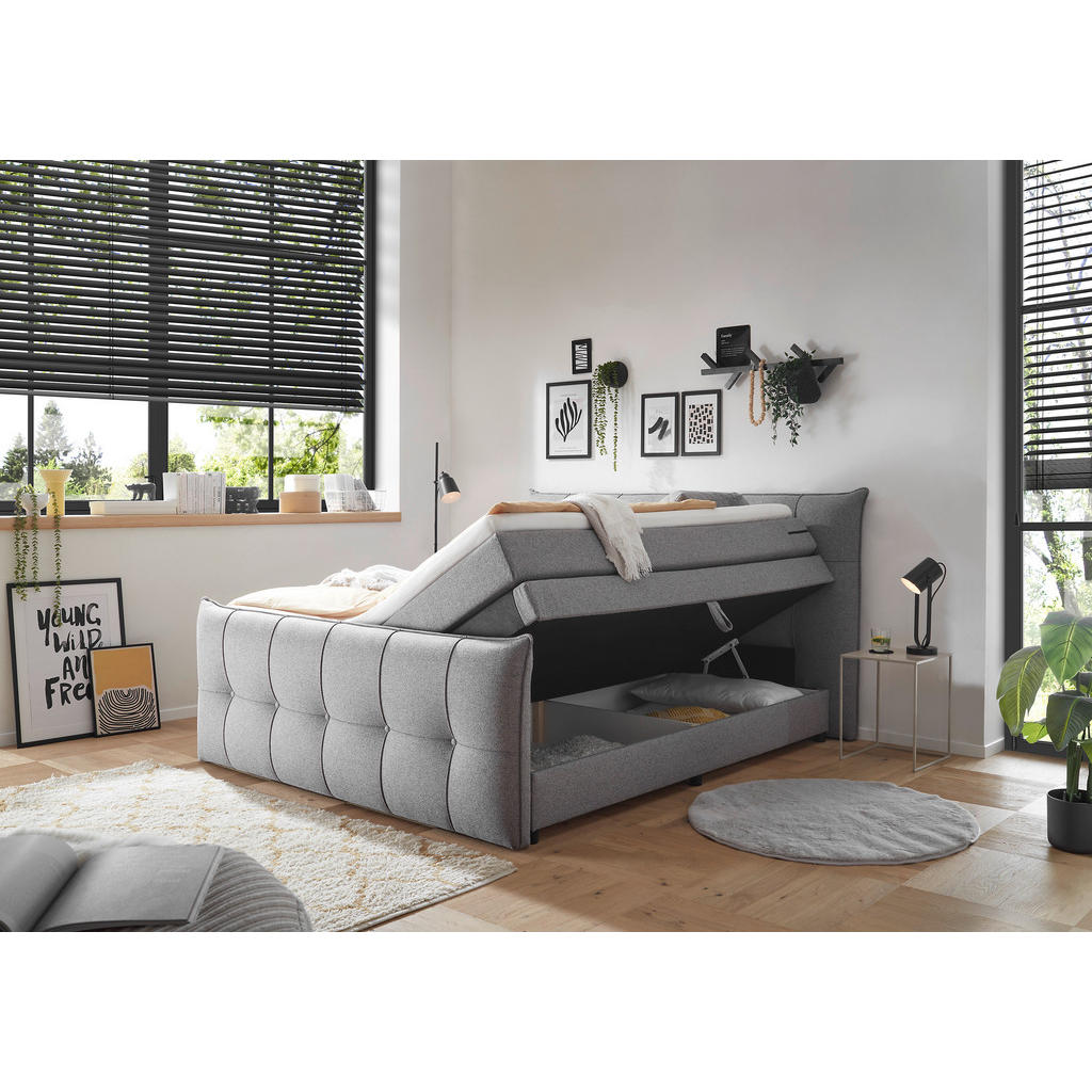 POSTELJA BOXSPRING 180 cm x 200 cm , tekstil, leseni material temno siva - slika 3