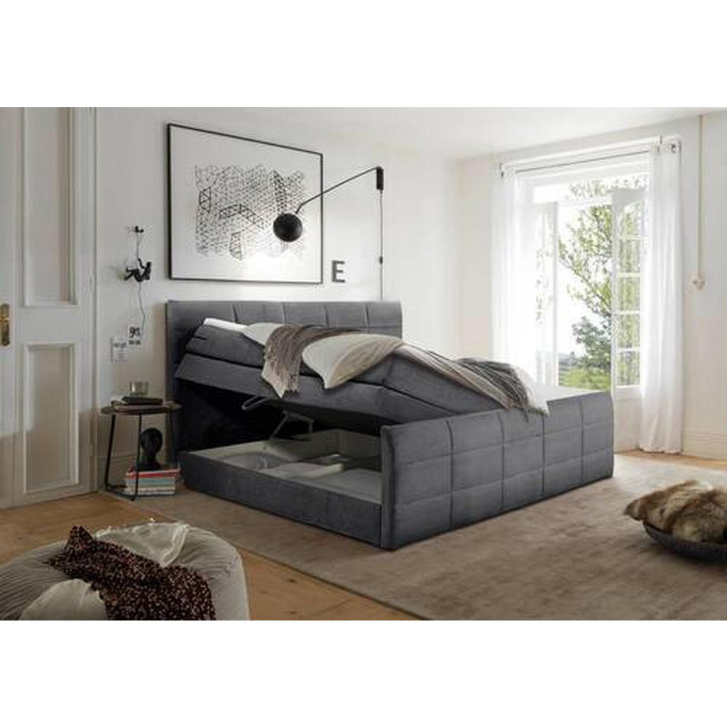 POSTELJA BOXSPRING 180 cm x 200 cm , tekstil, leseni material temno siva - slika 3