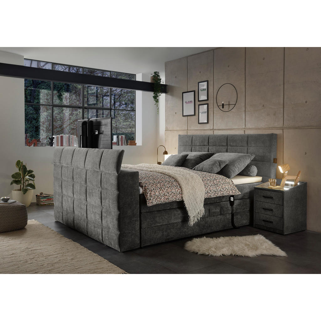 POSTELJA BOXSPRING 180 cm x 200 cm , tekstil temno siva - slika 6