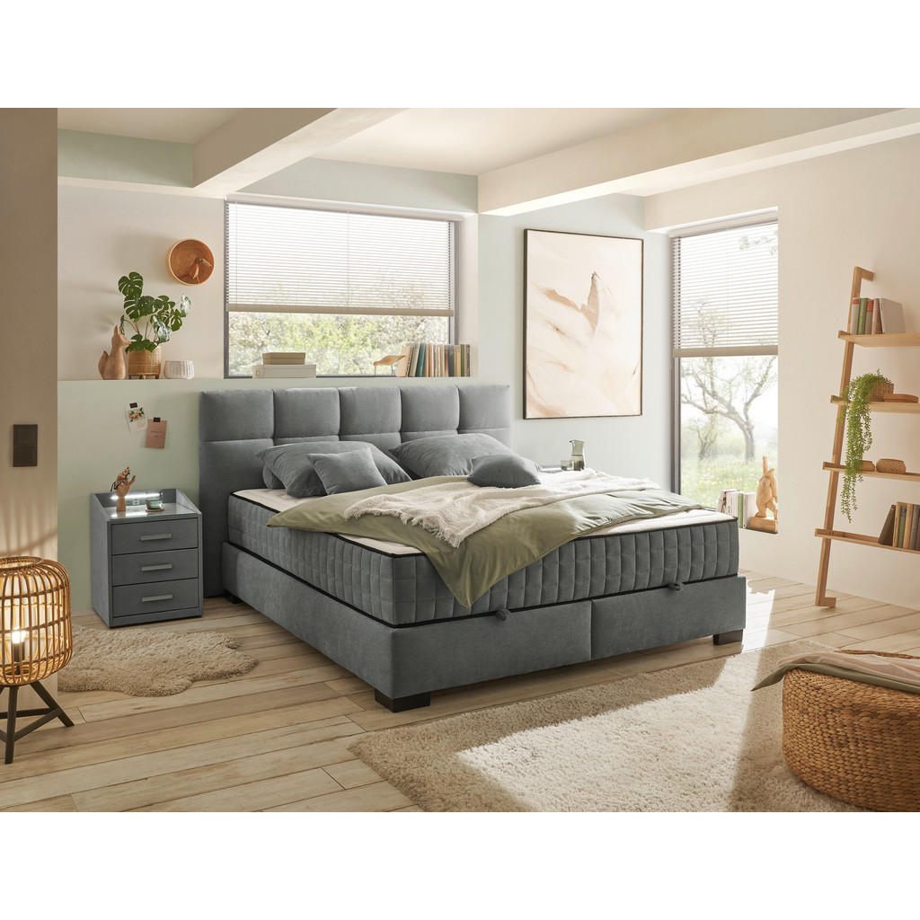 POSTELJA Z VZMETNICO 180 cm x 200 cm , tekstil, leseni material antracit - slika 2