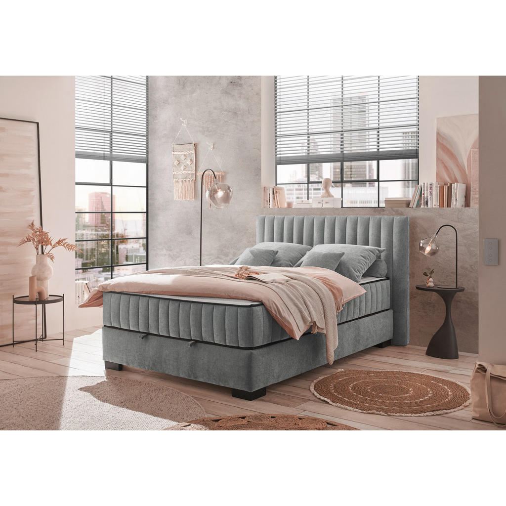 POSTELJA Z VZMETNICO 140 cm x 200 cm , tekstil, leseni material antracit - slika 2