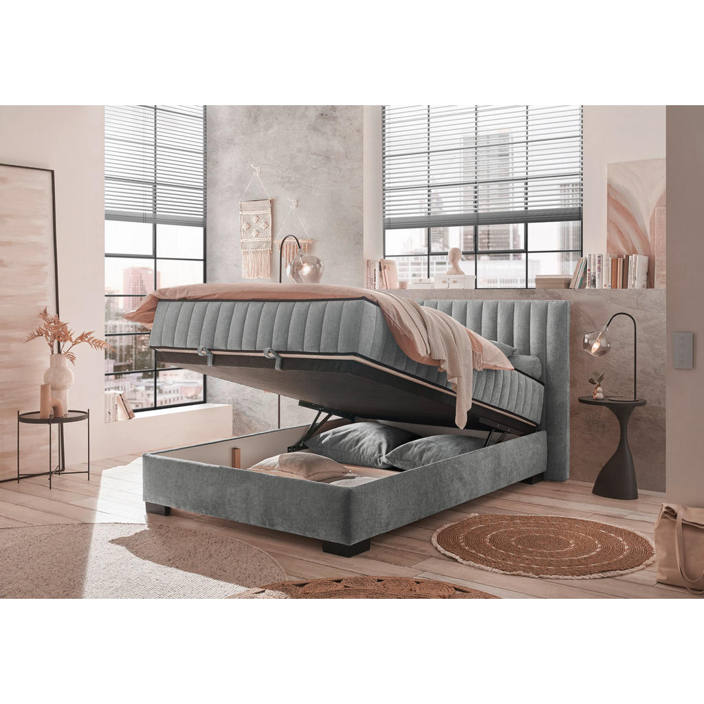 POSTELJA Z VZMETNICO 140 cm x 200 cm , tekstil, leseni material antracit - slika 3