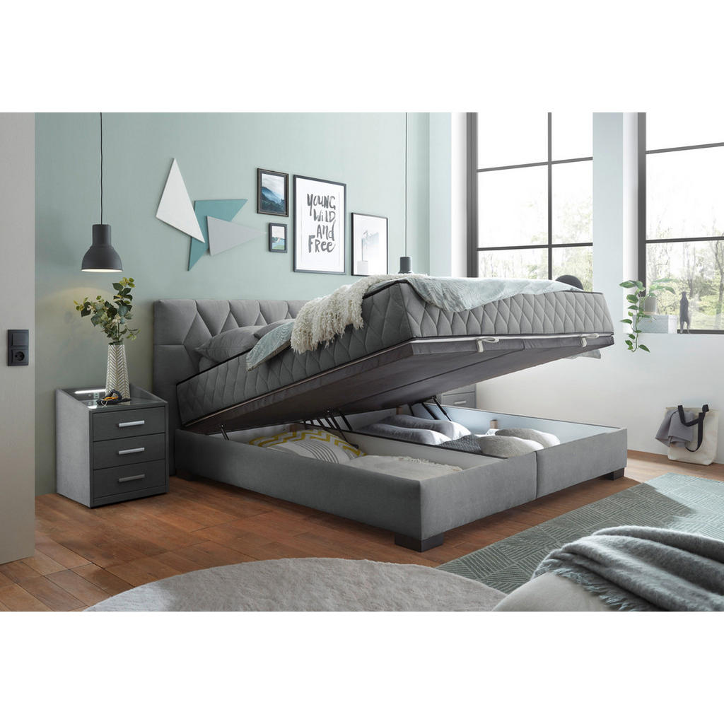 POSTELJA Z VZMETNICO 180 cm x 200 cm , tekstil, leseni material antracit - slika 3