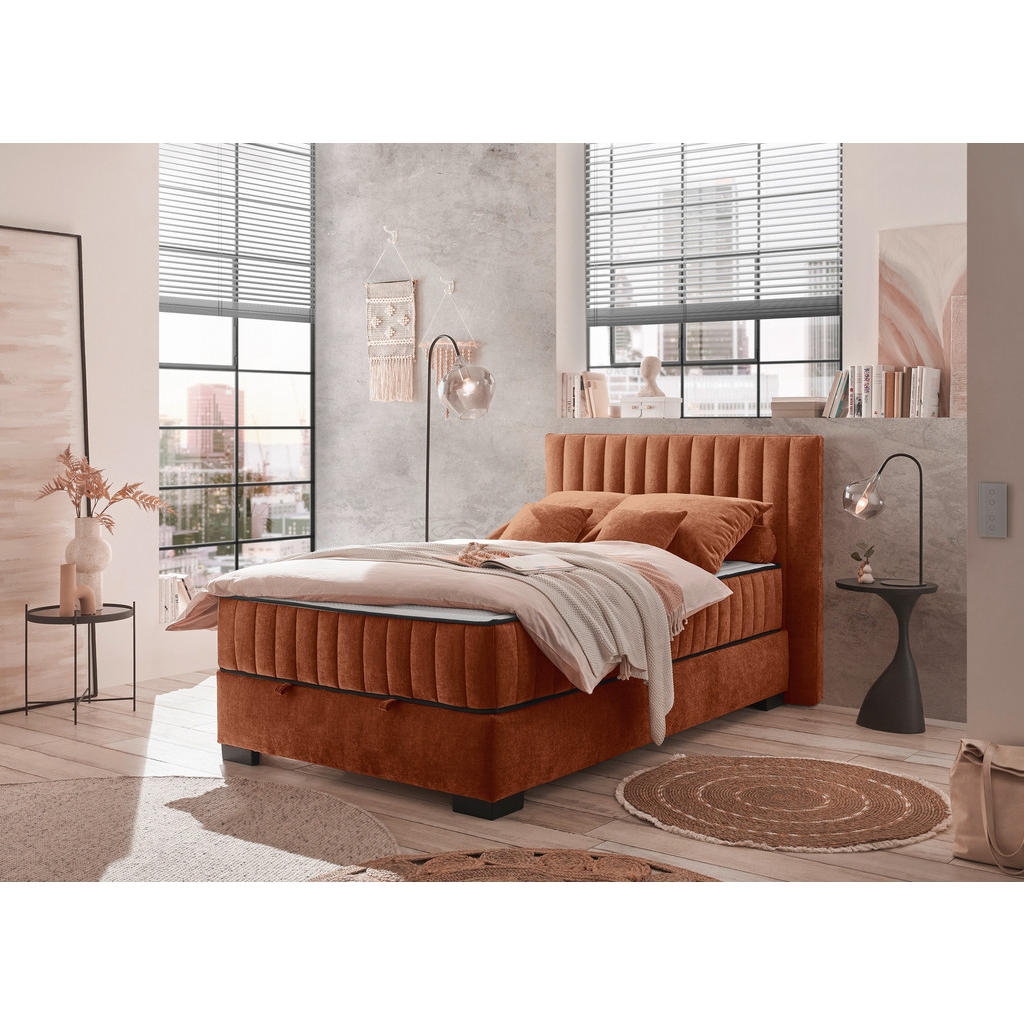 POSTELJA Z VZMETNICO 120 cm x 200 cm , tekstil, leseni material barve konjaka - slika 2