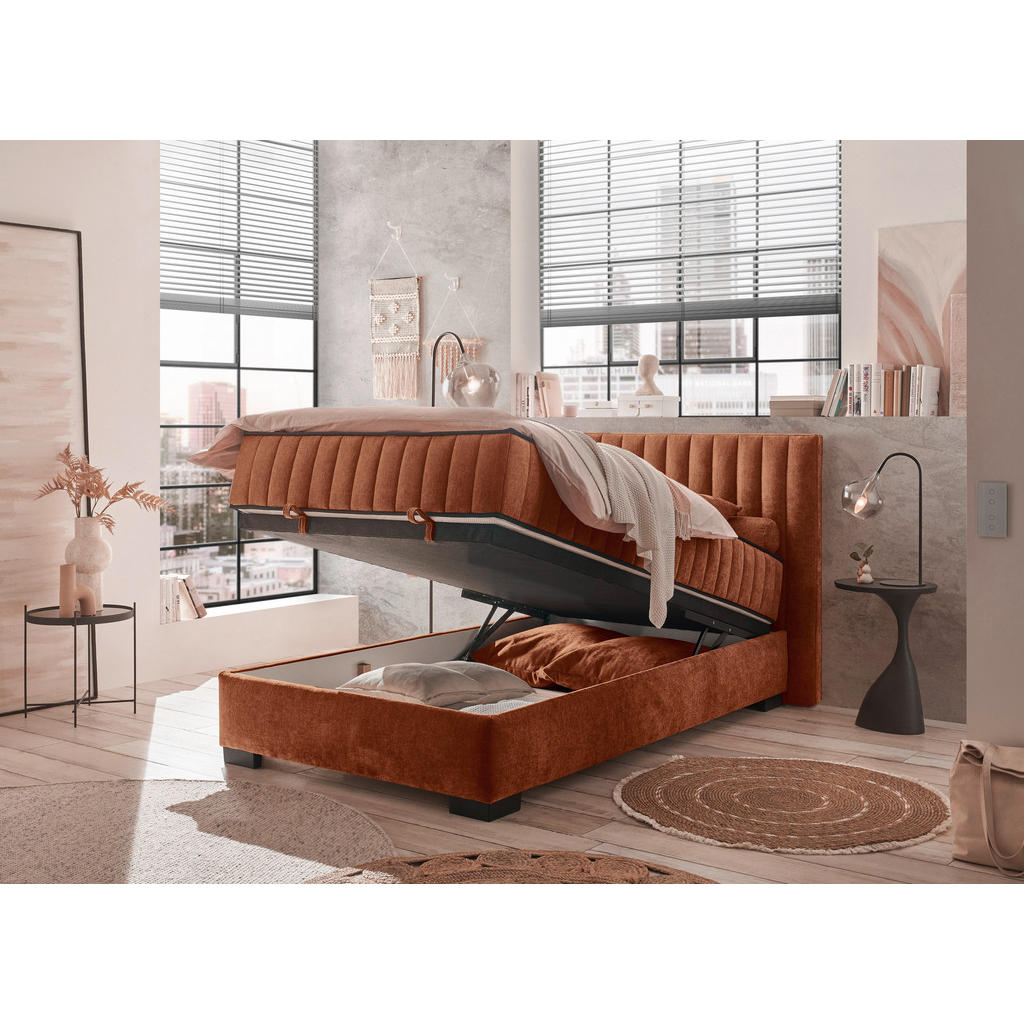 POSTELJA Z VZMETNICO 120 cm x 200 cm , tekstil, leseni material barve konjaka - slika 5