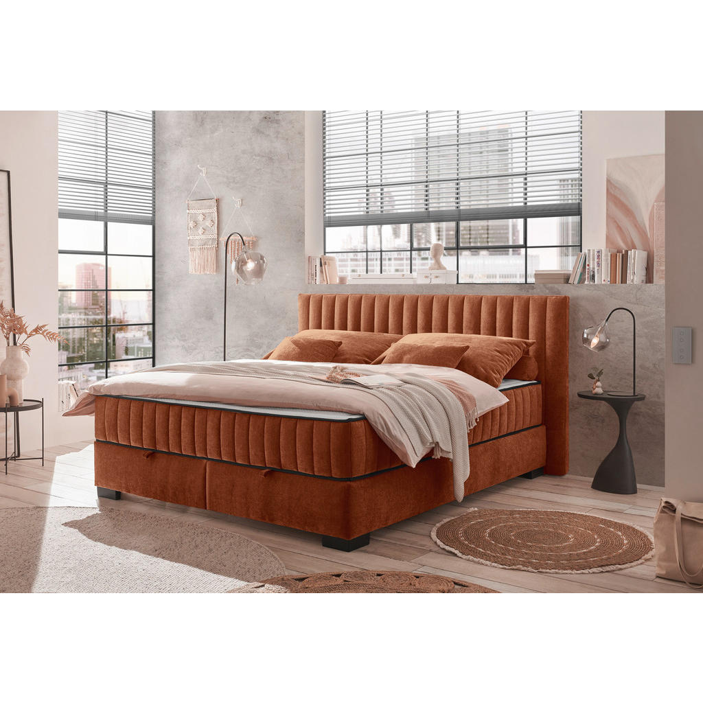 POSTELJA Z VZMETNICO 180 cm x 200 cm , tekstil, leseni material barve konjaka - slika 2