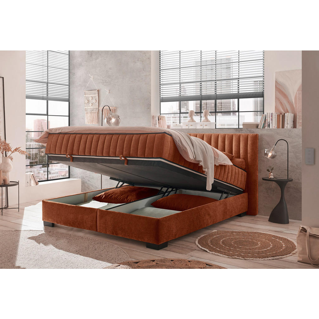 POSTELJA Z VZMETNICO 180 cm x 200 cm , tekstil, leseni material barve konjaka - slika 5